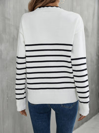 Angel Wings Striped V-Neck Drop Shoulder Sweater