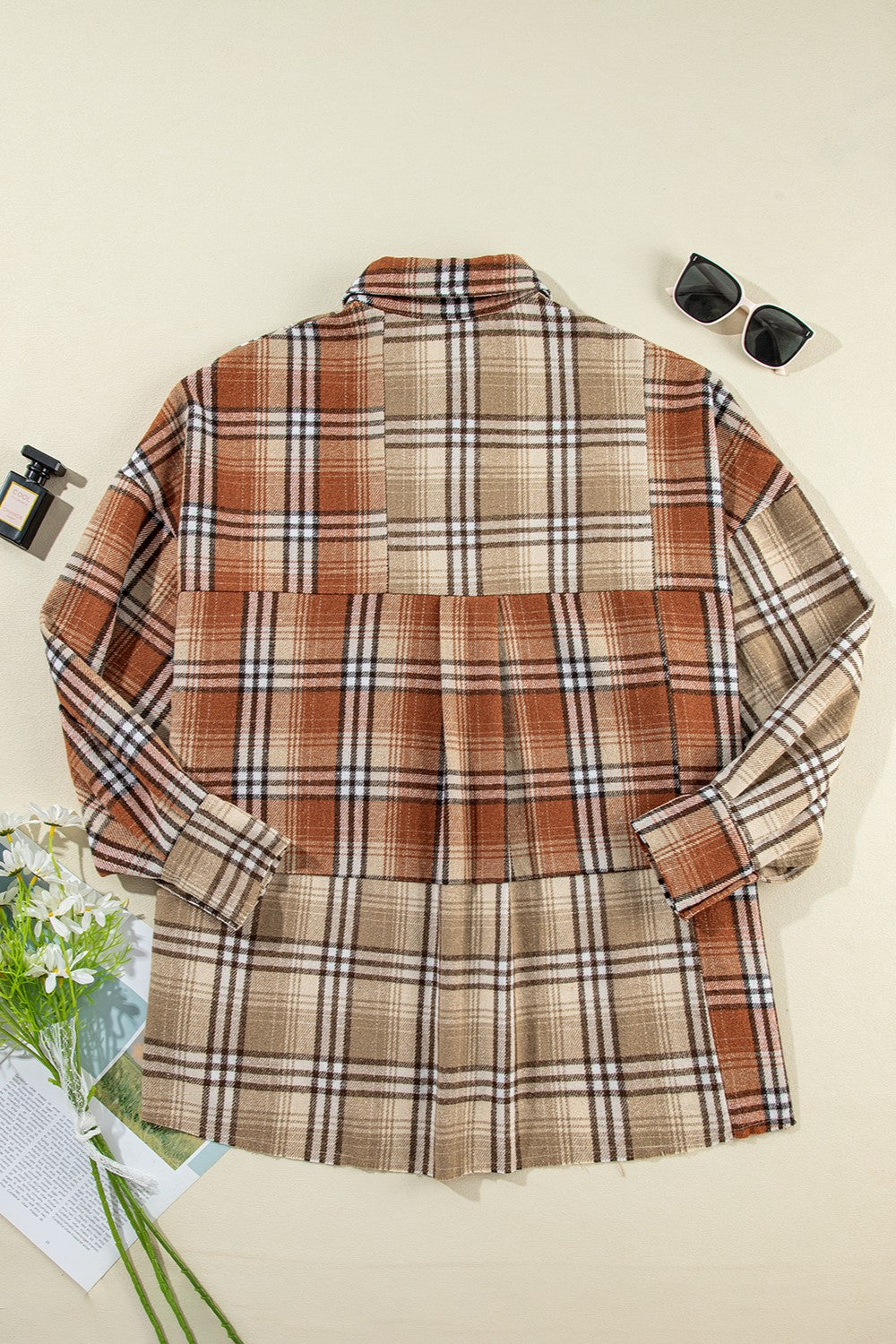 Plaid Snap Down Dropped Shoulder Shacket