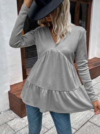 Ivy Lane Waffle-Knit V-Neck Long Sleeve Blouse