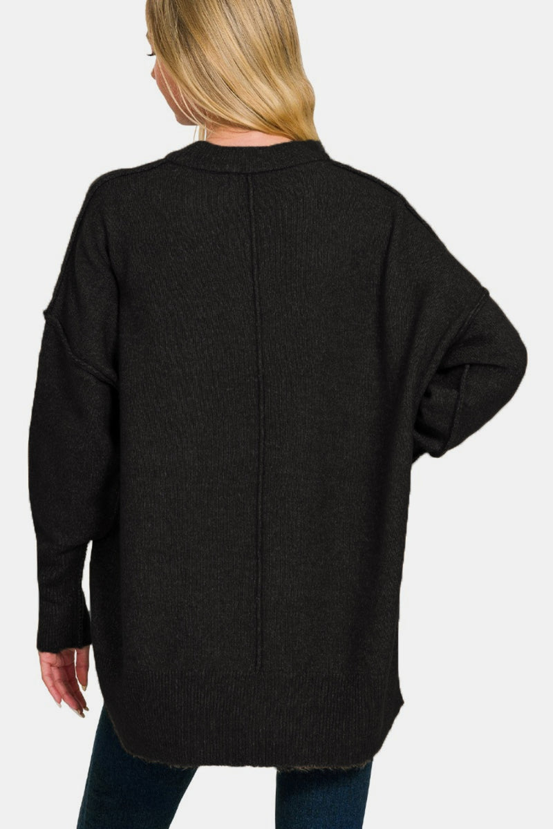 High-Low Hem Drop Shoulder Sweater