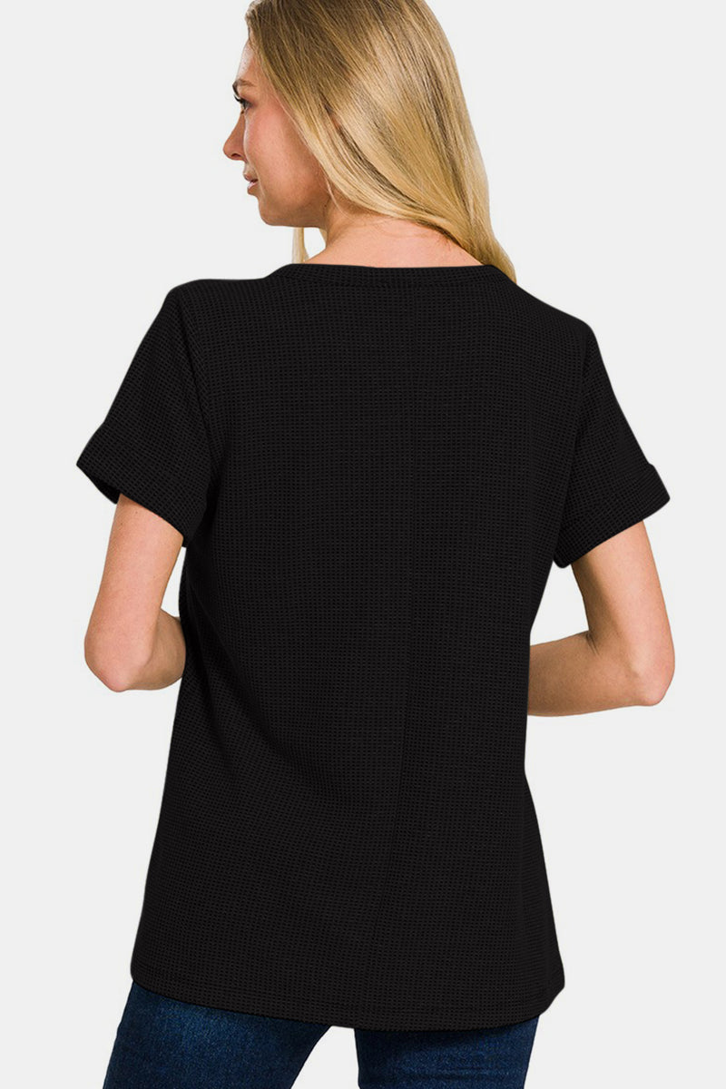 Notched Short Sleeve Waffle T-Shirt