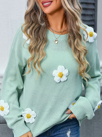 Angel Wings Flower Round Neck Long Sleeve Sweater