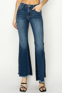 Full Size High Rise Side Shadow Seam Detail Slit Flare Jeans