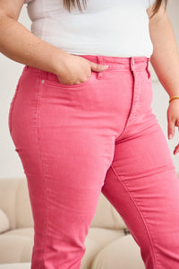 Full Size Tummy Control High Waist Raw Hem Jeans Sunkissed