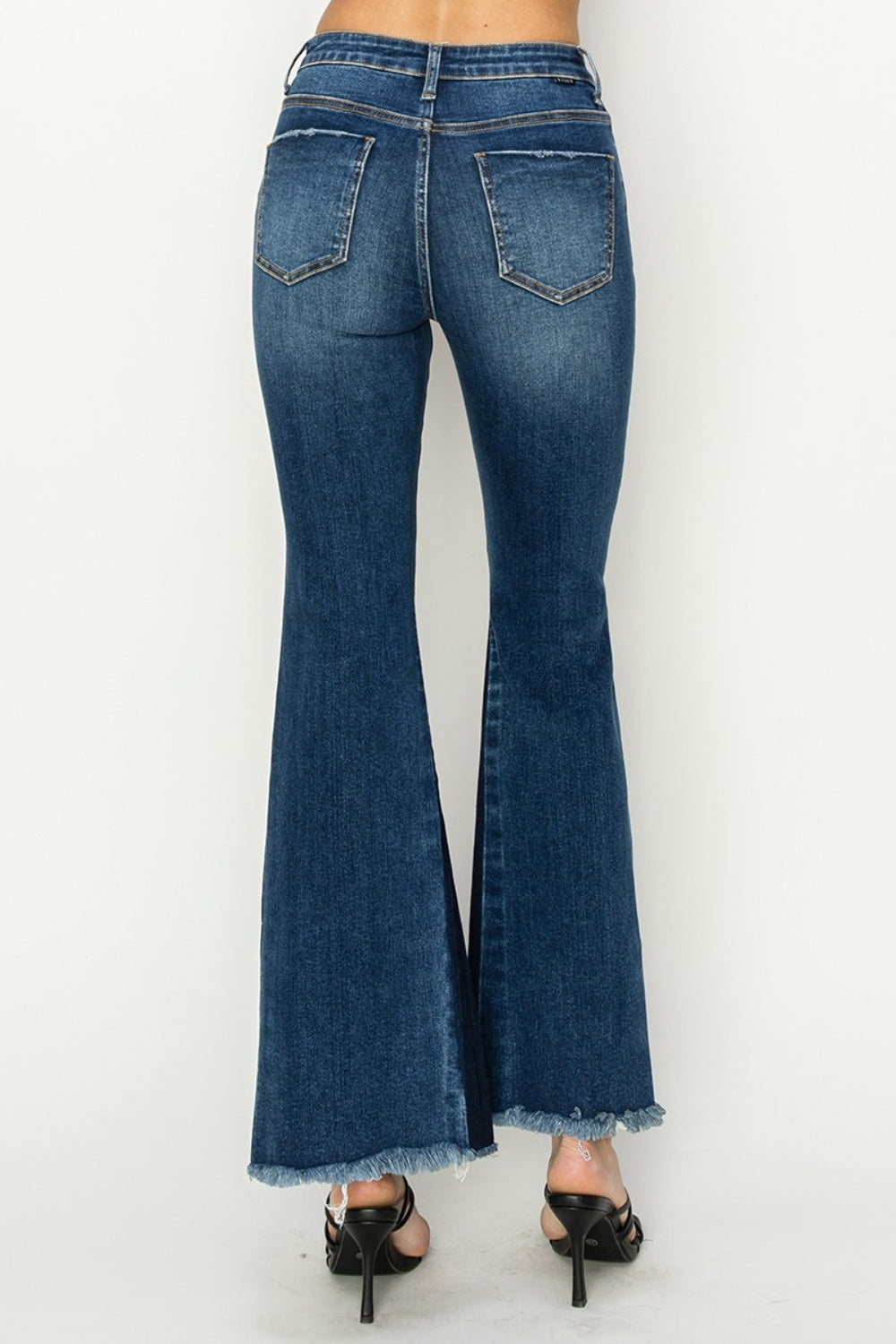 Full Size High Rise Side Shadow Seam Detail Slit Flare Jeans