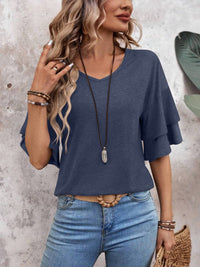 Half Sleeve V-Neck Blouse