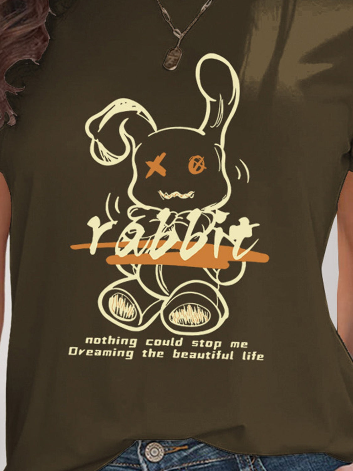 Rabbit Graphic Round Neck Short Sleeve T-Shirt