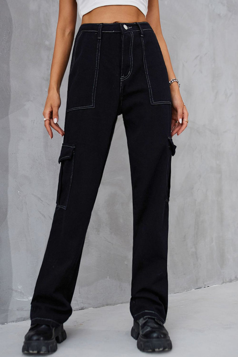 \Long Straight Leg Jeans with Pockets