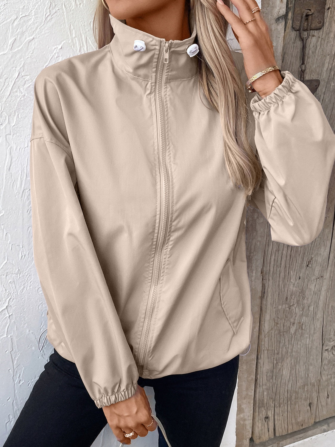 Pocketed Zip Up Long Sleeve Jacket