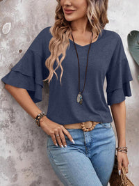 Half Sleeve V-Neck Blouse