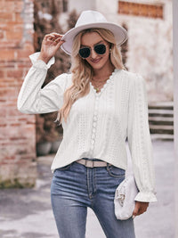 Mandy Eyelet V-Neck Flounce Sleeve Blouse