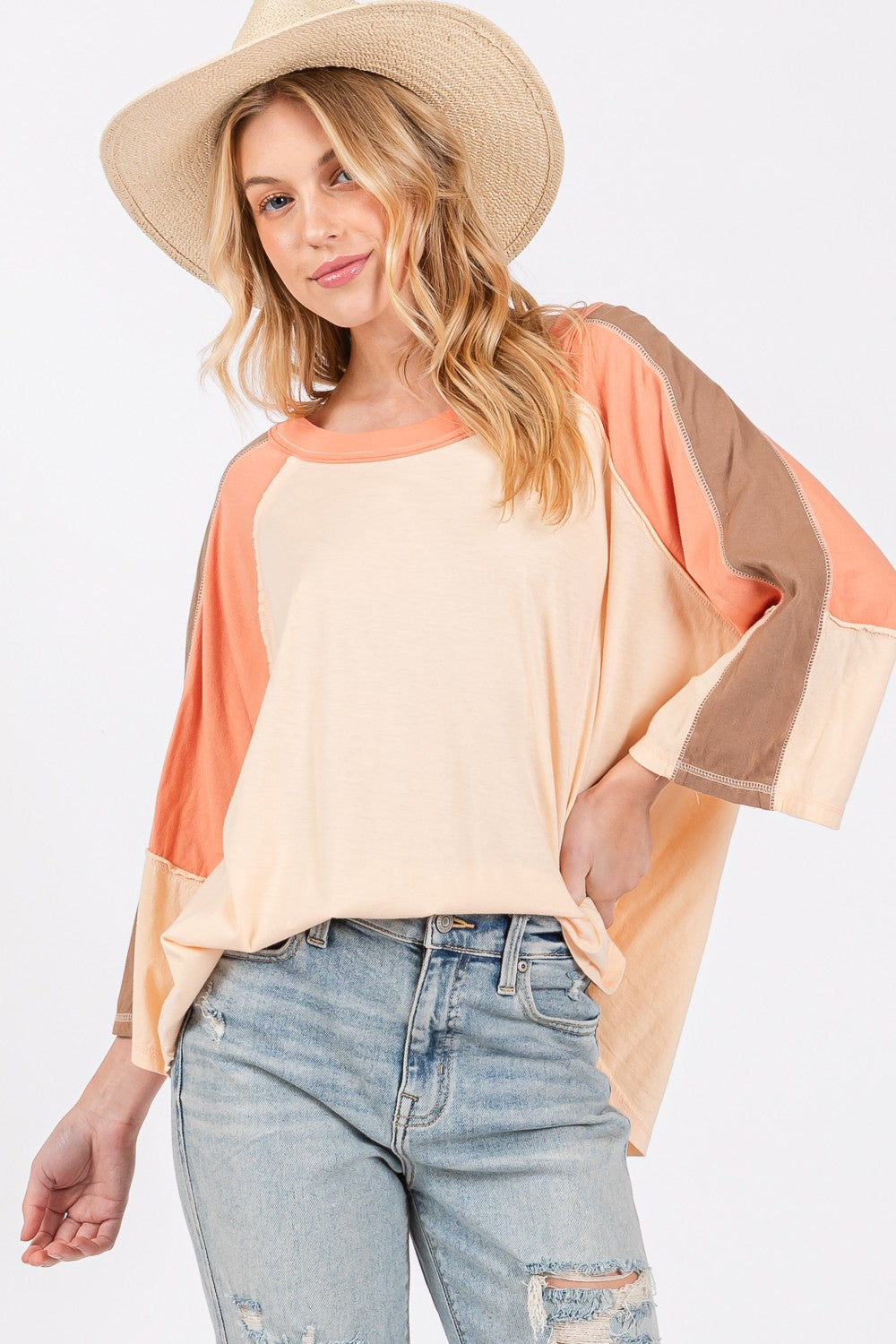 Color Block Curved Hem T-Shirt