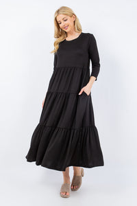 Full Size Tiered Midi Dress with Pockets