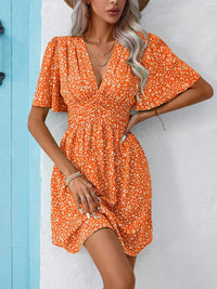 Printed Half Sleeve V-Neck Mini Dress