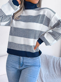 Striped Turtleneck Long Sleeve Sweater