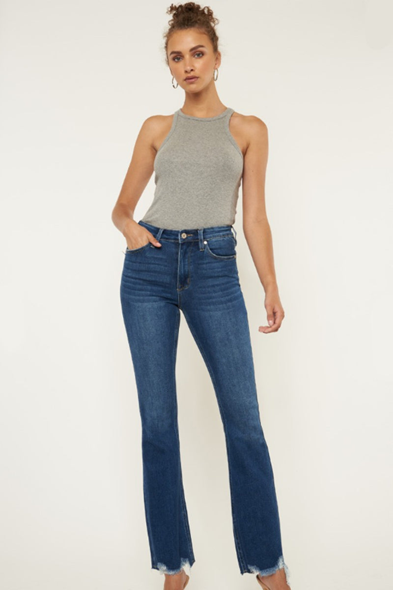 Cat's Whiskers Raw Hem Flare Jeans