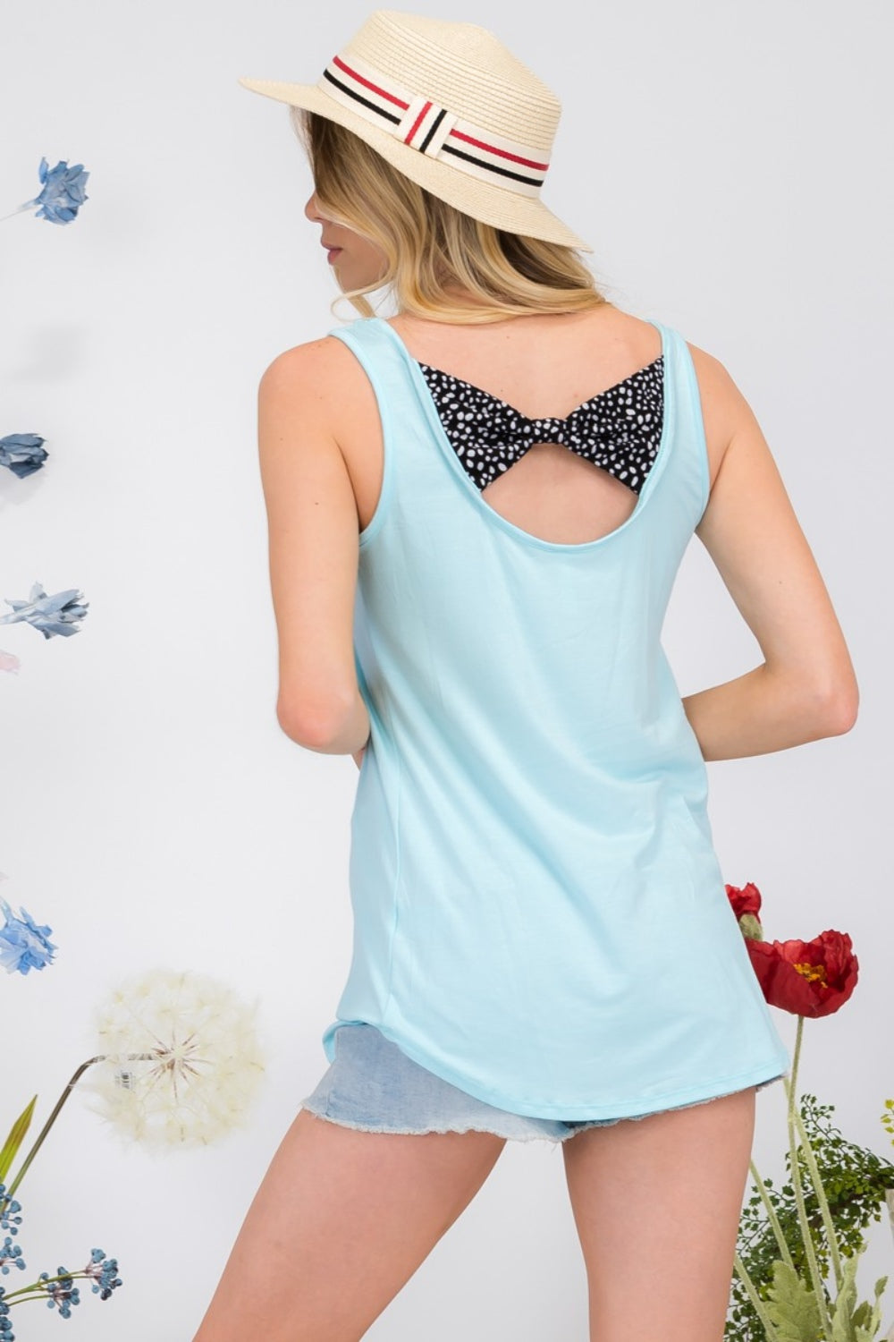 Full Size Back Contrast Bow Tie Tank