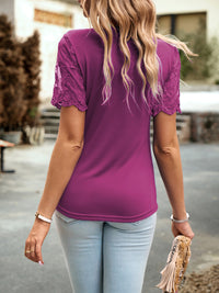 Devine Lace Detail Round Neck Short Sleeve T-Shirt