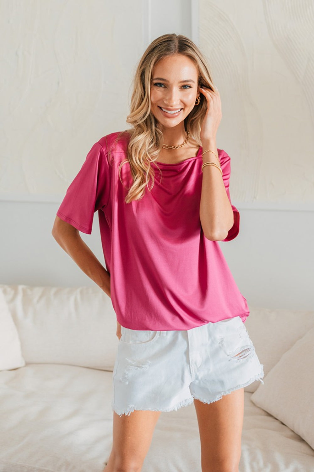 Full Size Square Neck Short Sleeve Top