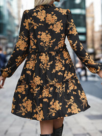 Perfee Frill Printed Long Sleeve Mini Dress