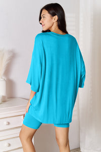 Full Size Soft Rayon Three-Quarter Sleeve Top and Shorts Set