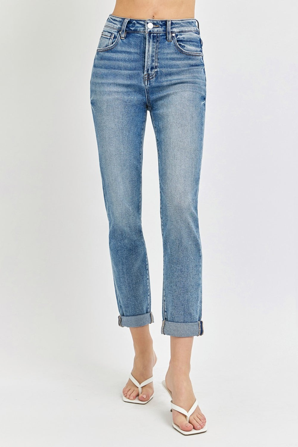 Full Size High Rise Cropped Roll Up Jeans