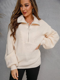 Angel Wings Half Zip Dropped Shoulder Sweater