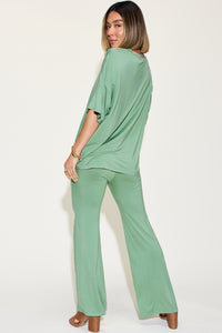 Full Size Bamboo Drop Shoulder T-Shirt and Flare Pants Set