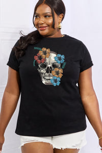 Full Size Flower Skull Graphic Cotton Tee