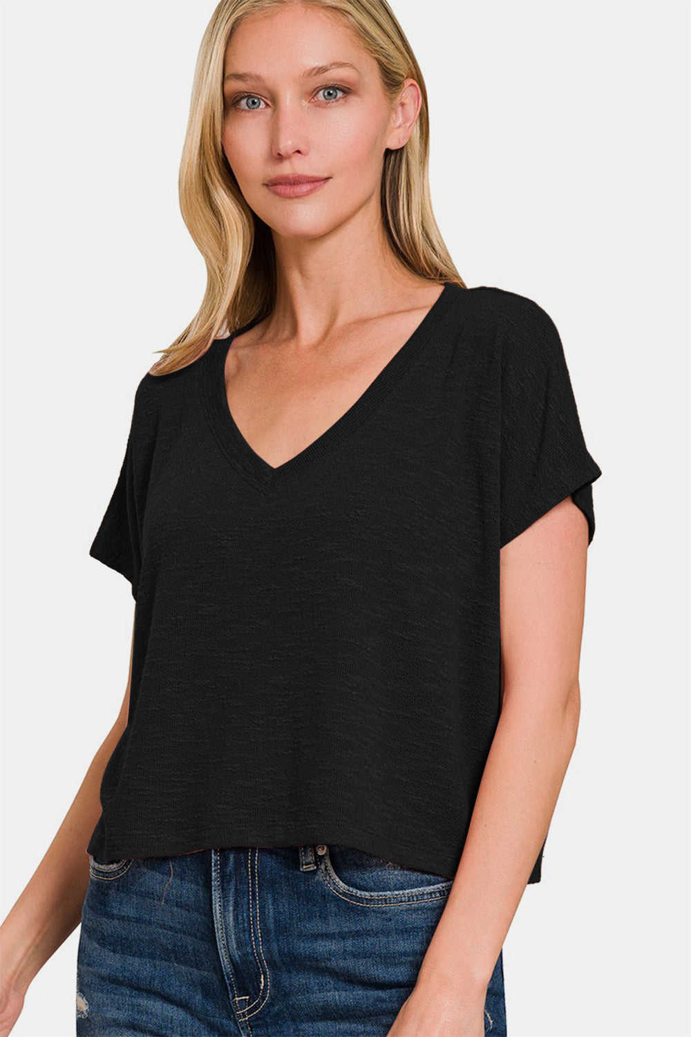 V-Neck Short Sleeve Crop T-Shirt