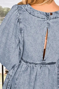 Round Neck Long Sleeve Denim Dress