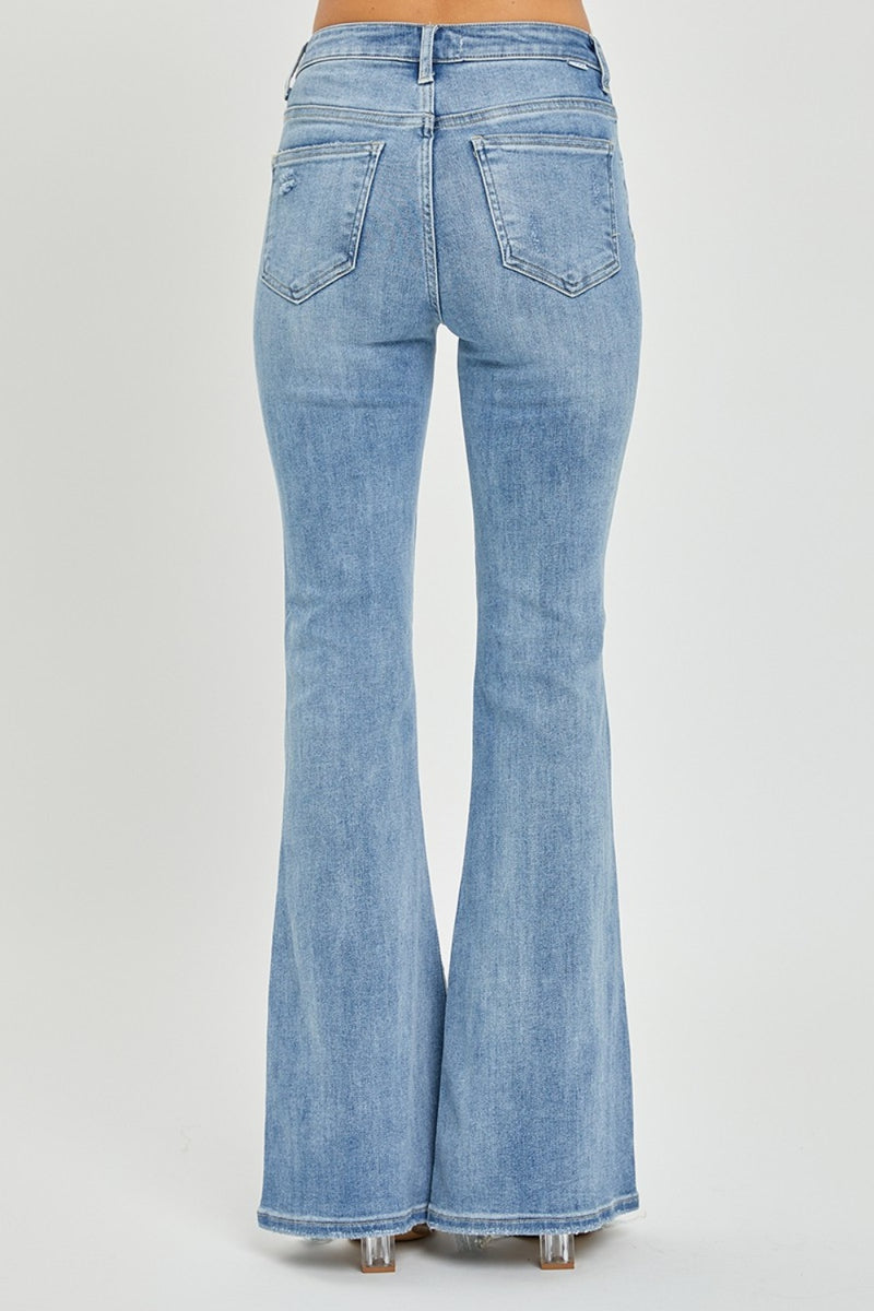 Full Size High Rise Frayed Hem Flare Jeans