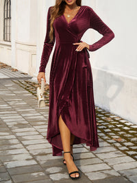 Devine Split Surplice Long Sleeve Midi Dress