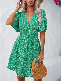 Printed Half Sleeve V-Neck Mini Dress