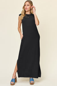 Double Take Full Size Texture Mock Neck Sleeveless Maxi Dress