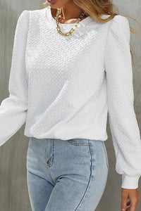 Textured Round Neck Long Sleeve Top