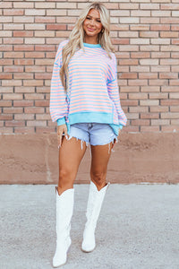 High-Low Striped Long Sleeve Sweatshirt