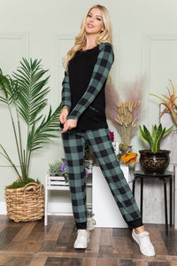 Plaid Long Sleeve T-Shirt with Pockets