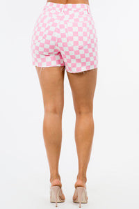 High Waist Contrast Checkered Shorts