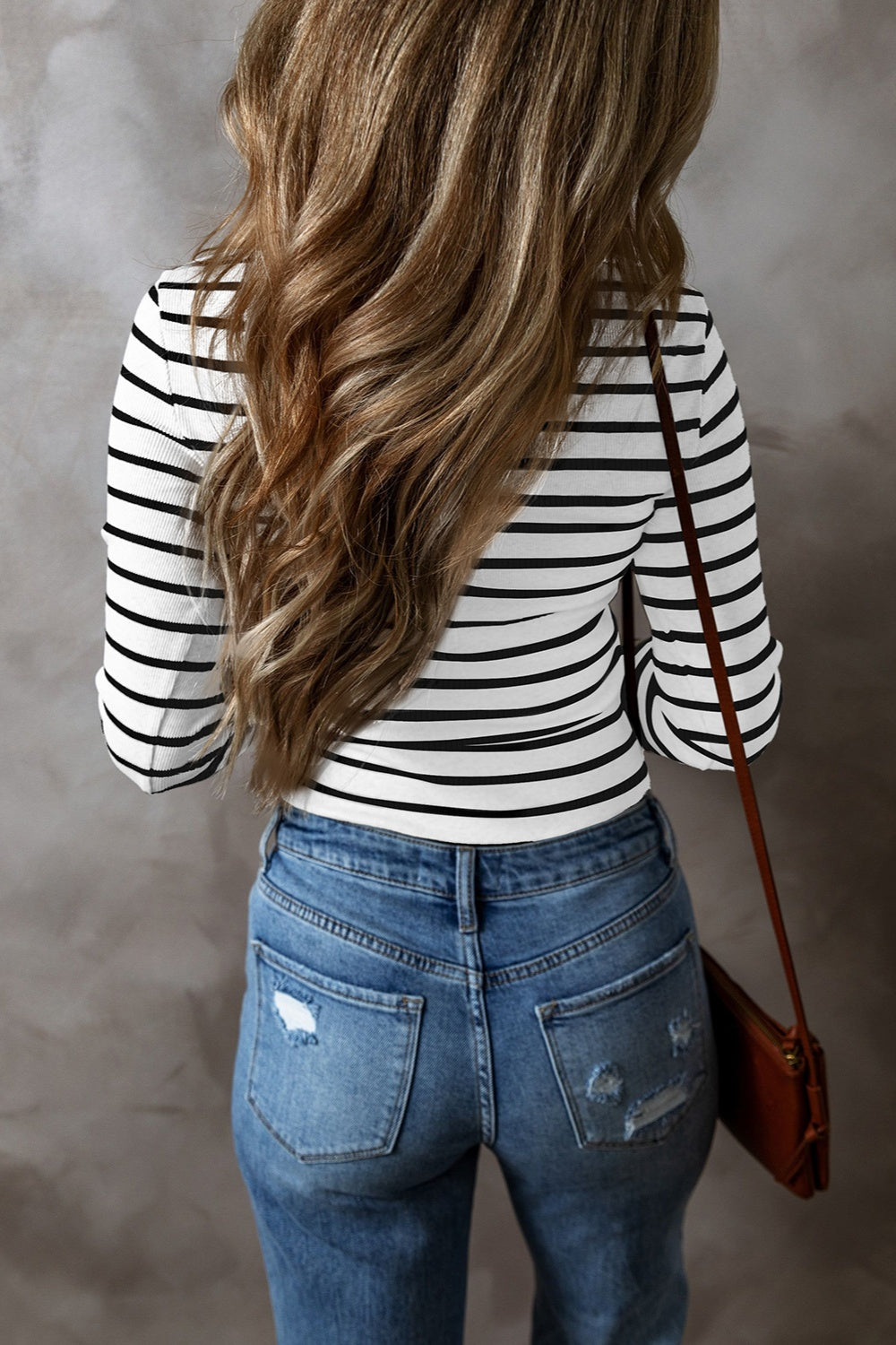 Striped V-Neck Long Sleeve Top