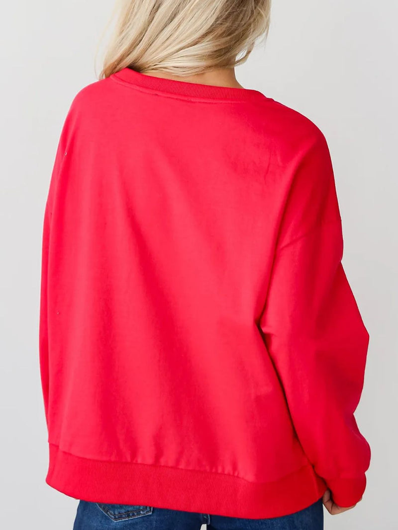 Letter Round Neck Long Sleeve Sweatshirt