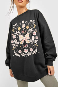 Full Size Flower and Butterfly Graphic Sweatshirt