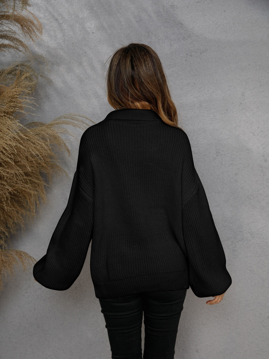 Angel Wings Half Zip Dropped Shoulder Sweater