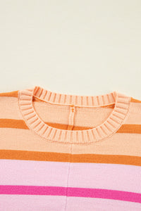 Contrast Striped Round Neck Long Sleeve Knit Top