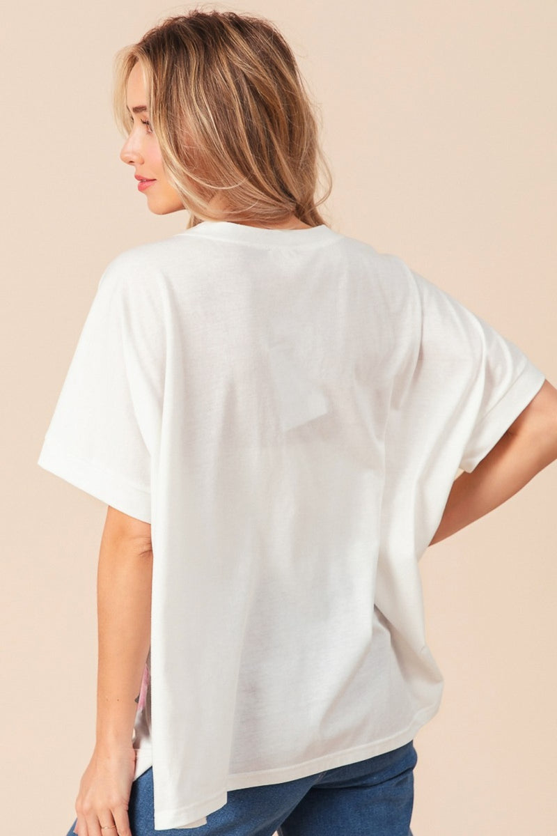 Bow Patch Sequin Short Sleeve T-Shirt