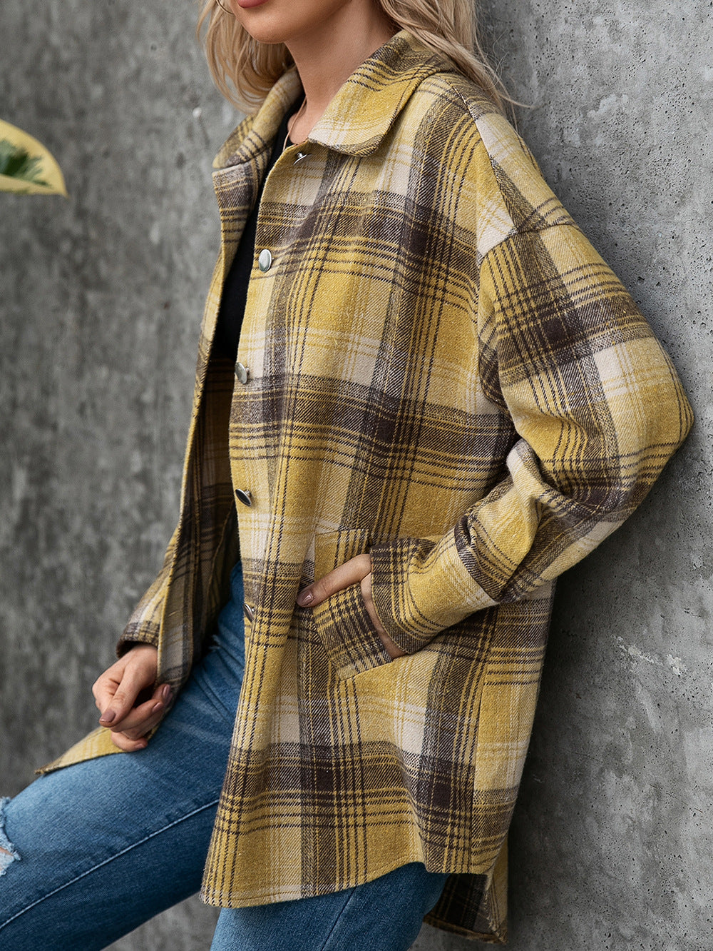 Ivy Lane Plaid Collared Neck Long Sleeve Shirt