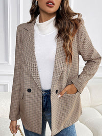 Perfee Plaid Lapel Collar Long Sleeve Blazer