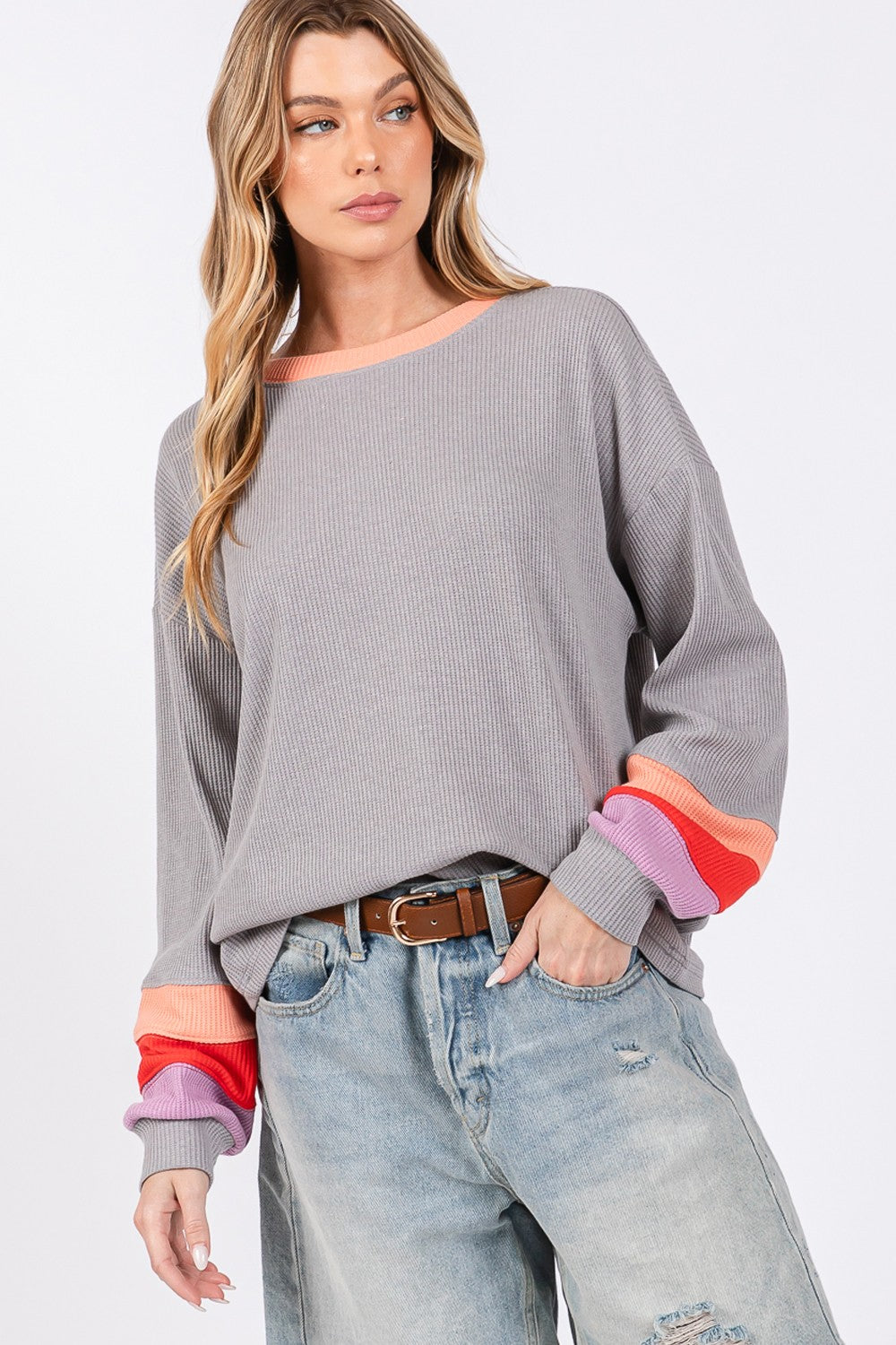 Color Block Waffle Knit T-Shirt