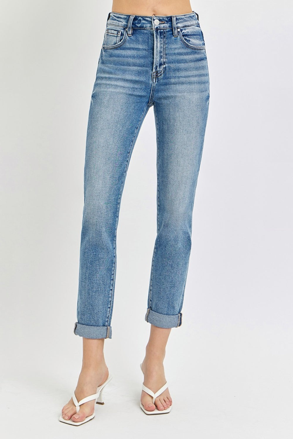 Full Size High Rise Cropped Roll Up Jeans