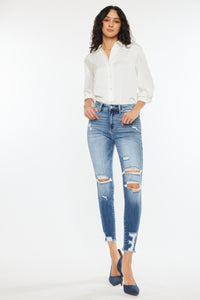 High Rise Frayed Ankle Skinny Jeans